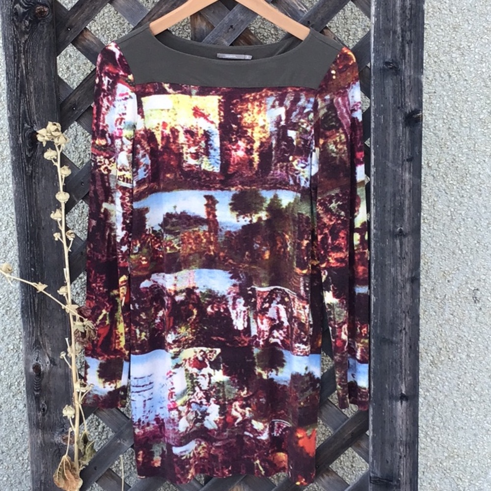 Sandwich VGUC tunic/dress red,blue,yellow scenery type print size S